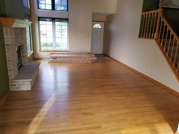 Living Room exotic Hardwood Floor installation in Milwaukee