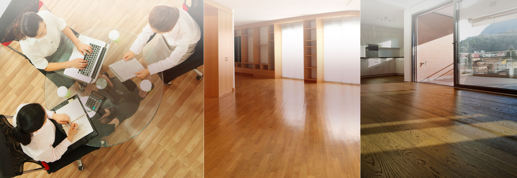 Wood flooring for the home office, kitchen, living room and bedroom